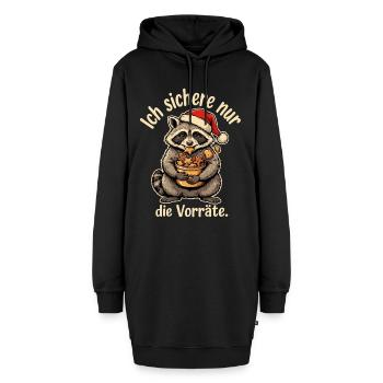 Waschbär mit Weihnachtsmütze und Lebkuchen - Hoodie-Kleid - Schwarz - Vorne - AI Model Female 172 light (172cm)
