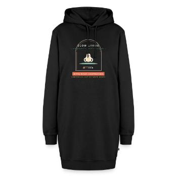 Slow Living Faultier - Akku 1% - Hoodie-Kleid - Schwarz - Vorne - AI Model Female 172 light (172cm)