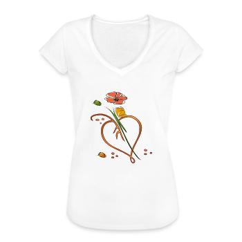 Flowers, Blüte mit Blatt in Herzform - Frauen Vintage T-Shirt - Weiß - Vorne