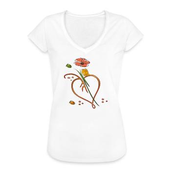 Flowers, Blüte mit Blatt in Herzform - Frauen Vintage T-Shirt - Weiß - Vorne