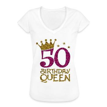 50 Birthday Queen Bday - Frauen Vintage T-Shirt - Weiß - Vorne