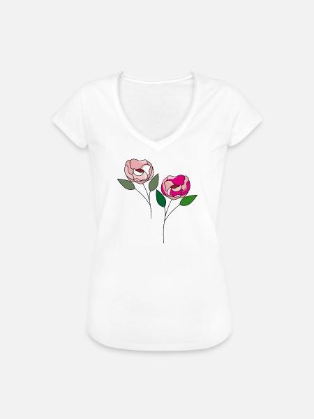 zwei Blumen - Frauen Vintage T-Shirt - Weiß