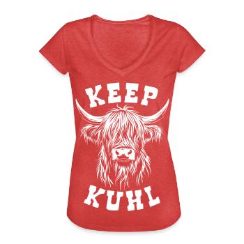 Schottisches Hochlandrind - Spruch Keep Kuhl - Frauen Vintage T-Shirt - Rot meliert - Vorne