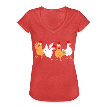 Lustige Hühner - Frauen Vintage T-Shirt - Rot meliert - Vorne