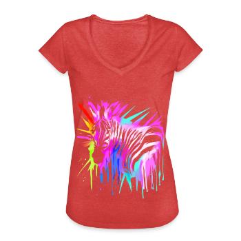 Zebra in Neonfarben bunt - Frauen Vintage T-Shirt - Rot meliert - Vorne