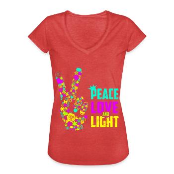 Peace Love Light Handzeichen Friedenssymbol Neon - Frauen Vintage T-Shirt - Rot meliert - Vorne