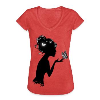 Weibliche Schmetterlinge - Frauen Vintage T-Shirt - Rot meliert - Vorne