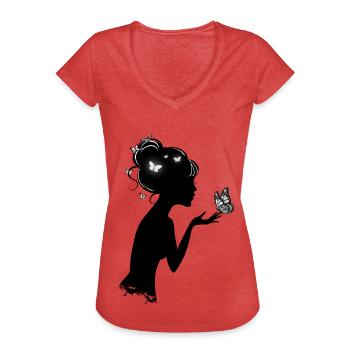 Weibliche Schmetterlinge - Frauen Vintage T-Shirt - Rot meliert - Vorne