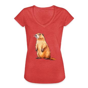 Murmeltier buntes Aquarell Cartoon Kawaii Tier - Frauen Vintage T-Shirt - Rot meliert - Vorne