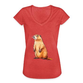 Murmeltier buntes Aquarell Cartoon Kawaii Tier - Frauen Vintage T-Shirt - Rot meliert - Vorne