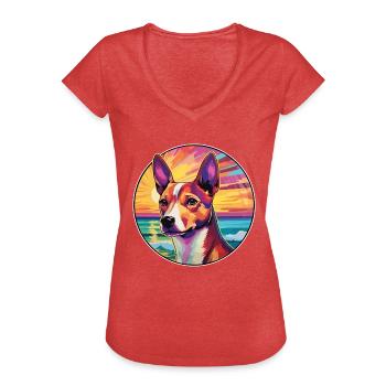 Basenji Hunderasse buntes Karikatur-Aquarell - Frauen Vintage T-Shirt - Rot meliert - Vorne