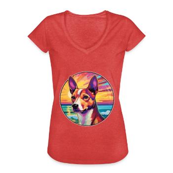 Basenji Hunderasse buntes Karikatur-Aquarell - Frauen Vintage T-Shirt - Rot meliert - Vorne