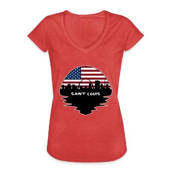 Saint Louis Missouri Usa-Flaggen-Skyline-Schattenbild T - Frauen Vintage T-Shirt - Rot meliert - Vorne