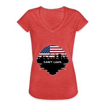 Saint Louis Missouri Usa-Flaggen-Skyline-Schattenbild T - Frauen Vintage T-Shirt - Rot meliert - Vorne
