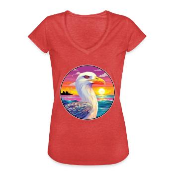 Möwe buntes Aquarell Cartoon Kawaii Tier - Frauen Vintage T-Shirt - Rot meliert - Vorne
