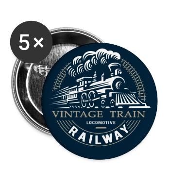 Lokomotive, Eisenbahn, Dampflokomotive - Buttons groß 56 mm (5er Pack) - Weiß - Vorne