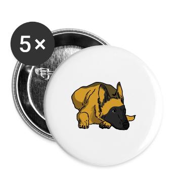 Wachsamer Malinois Gebrauchshund - Buttons groß 56 mm (5er Pack) - Weiß - Vorne