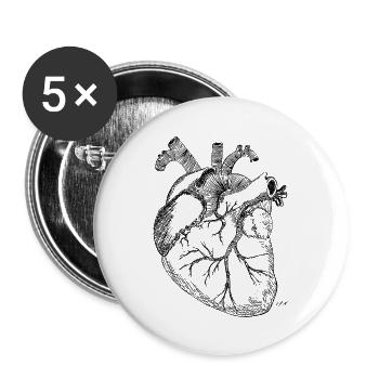 Anatomisches Herz - Buttons groß 56 mm (5er Pack) - Weiß - Vorne