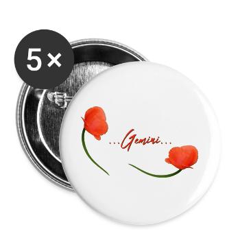 Zwillinge Mohn Klatschmohn Sternzeichen Zwillinge - Buttons groß 56 mm (5er Pack) - Weiß - Vorne