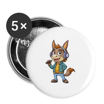 Esel Lustige Cartoon Figur Kopfhörer Musik - Buttons groß 56 mm (5er Pack) - Weiß - Vorne