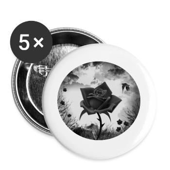 schwarze Rose Goth Gothic - Buttons groß 56 mm (5er Pack) - Weiß - Vorne