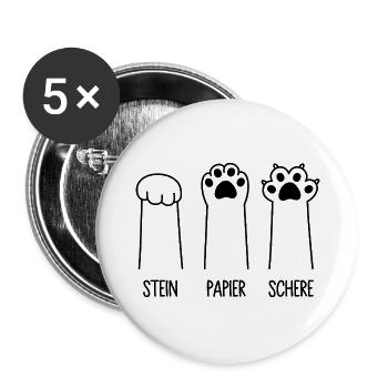 Stein Papier Schere Katze Pfote Spiel Katzenpfoten - Buttons groß 56 mm (5er Pack) - Weiß - Vorne
