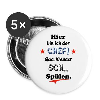 hier bin ich der chef - Buttons groß 56 mm (5er Pack) - Weiß - Vorne