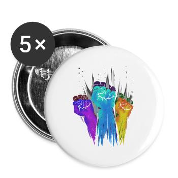 Bunte geballte Fäuste erhoben - Buttons groß 56 mm (5er Pack) - Weiß - Vorne