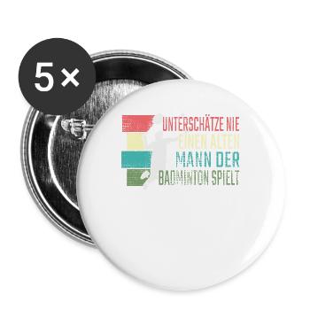 Badminton Alter Mann Badminton spielt - Buttons groß 56 mm (5er Pack) - Weiß - Vorne