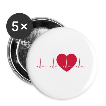 Herzschlag-EKG-Linie Medizinischer Pulswellen-Ikon-Vektor - Buttons groß 56 mm (5er Pack) - Weiß - Vorne