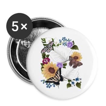 Bücher mit Blumen und Schmetterlinge - Buttons groß 56 mm (5er Pack) - Weiß - Vorne