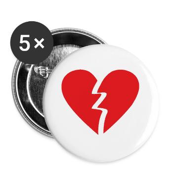 broken heart gebrochenes Herz enttäuschte Liebe - Buttons groß 56 mm (5er Pack) - Weiß - Vorne