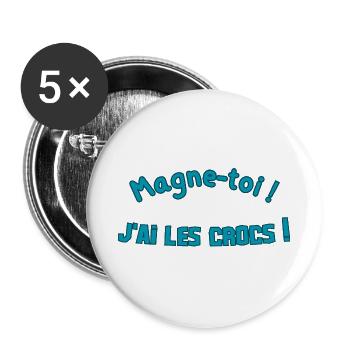 Magne-toi J'ai les Cr*cs – Bleu Pop - Lot de 5 grands badges (56 mm) - blanc - Devant