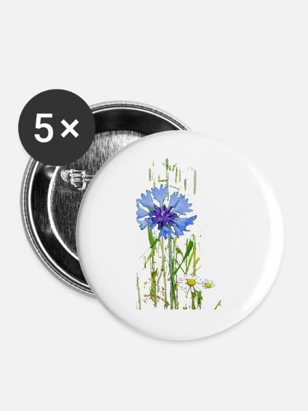 Kornblumen und Gänseblümchen Muster - Buttons groß 56 mm (5er Pack) - Weiß