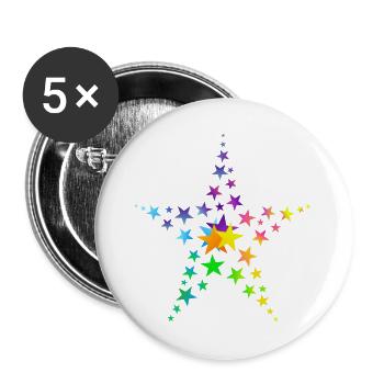 Sterne bunte Sterne viele Sterne - Buttons groß 56 mm (5er Pack) - Weiß - Vorne
