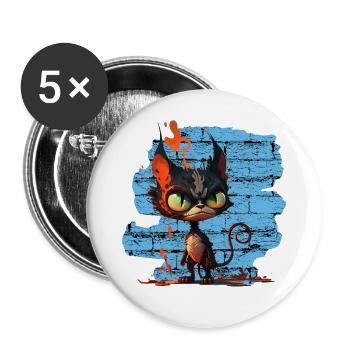 Lustige Katze - Buttons groß 56 mm (5er Pack) - Weiß - Vorne