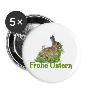 Frohe Ostern - Buttons groß 56 mm (5er Pack) - Weiß - Vorne