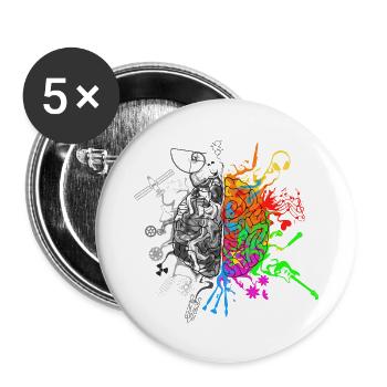 Gehirnhälften - Logik und Kreativität - Buttons groß 56 mm (5er Pack) - Weiß - Vorne