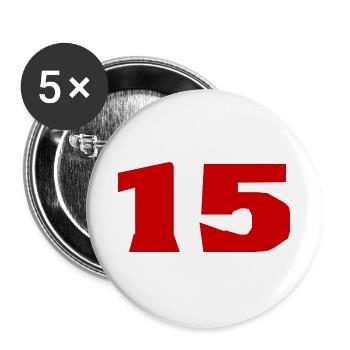 15. 15 JAHRE. 15-JÄHRIGES JUBILÄUM. 15-JÄHRIGES JUBILÄUM. - Buttons groß 56 mm (5er Pack) - Weiß - Vorne