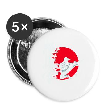 Kyokushin Karate Karatekämpfer Okinawa Karateka - Buttons groß 56 mm (5er Pack) - Weiß - Vorne