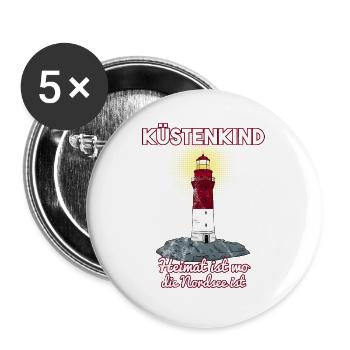 Kinder Der Küste Nordsee Küstenkind Kiel Norden - Buttons groß 56 mm (5er Pack) - Weiß - Vorne