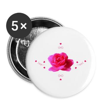 pinke Rose - Buttons groß 56 mm (5er Pack) - Weiß - Vorne