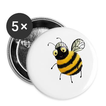 Flauschige Comic Biene mit Kulleraugen - Buttons groß 56 mm (5er Pack) - Weiß - Vorne