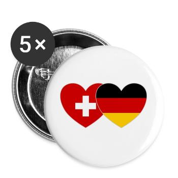 Schweiz Deutschland Flagge Herz - Buttons groß 56 mm (5er Pack) - Weiß - Vorne