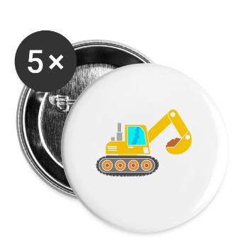 Bagger Baumaschine - Buttons groß 56 mm (5er Pack) - Weiß - Vorne