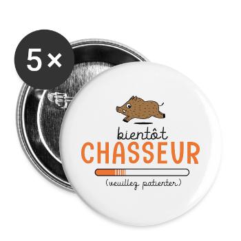 Bientôt Chasseur Body Bébé Cadeau Papa Chasse - Lot de 5 grands badges (56 mm) - blanc - Devant