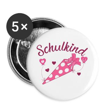 Schulkind Herz rosa Schulanfang - Buttons groß 56 mm (5er Pack) - Weiß - Vorne
