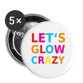 Let‘s Glow Crazy Retro Neon Party Schwarzlicht - Buttons groß 56 mm (5er Pack) - Weiß - Vorne
