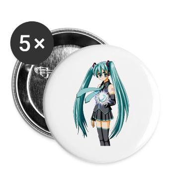 Miku. Manga / Anime süßes Mädchen - Buttons groß 56 mm (5er Pack) - Weiß - Vorne