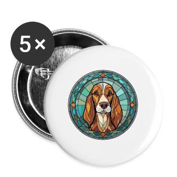 Russischer Harlekin Hund Rasse Buntglas Co - Buttons groß 56 mm (5er Pack) - Weiß - Vorne